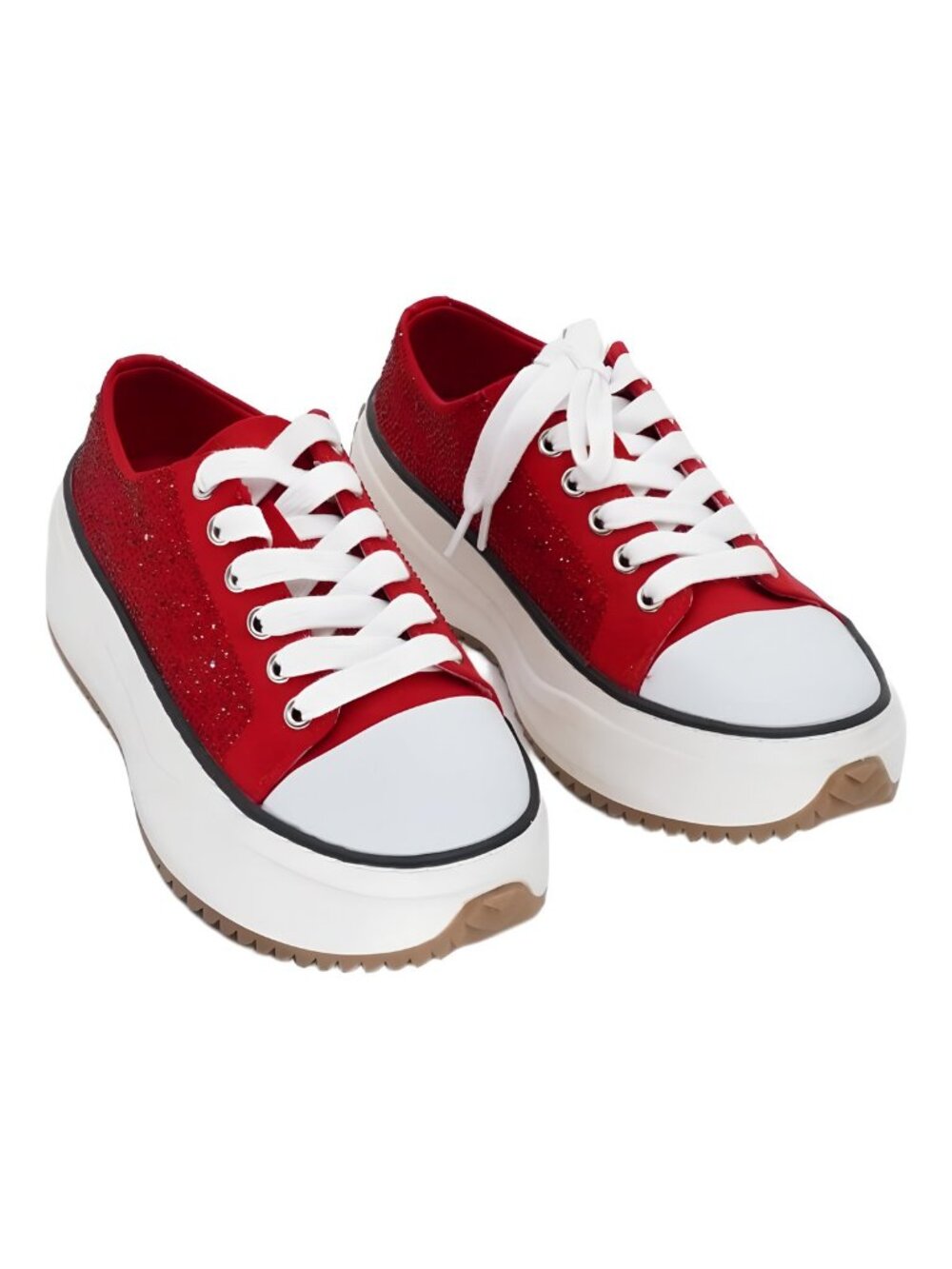 Wild Pair Highfive Bling Lace-Up Low-Top Platform Sneaker Red Bling Size 6M